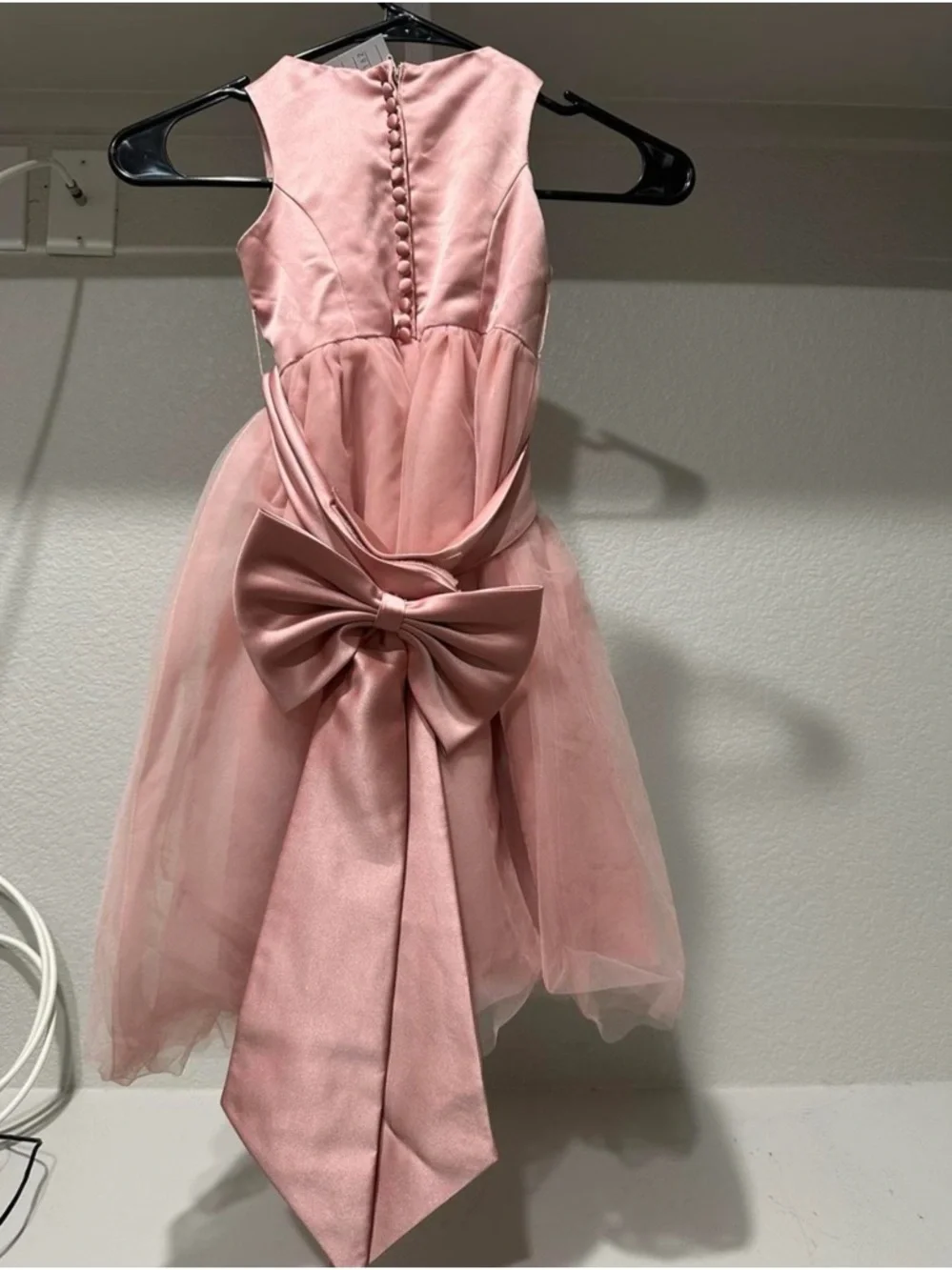 David's Bridal Girls Blush Pink Satin & Tulle Formal Dress - Picture 7 of 9